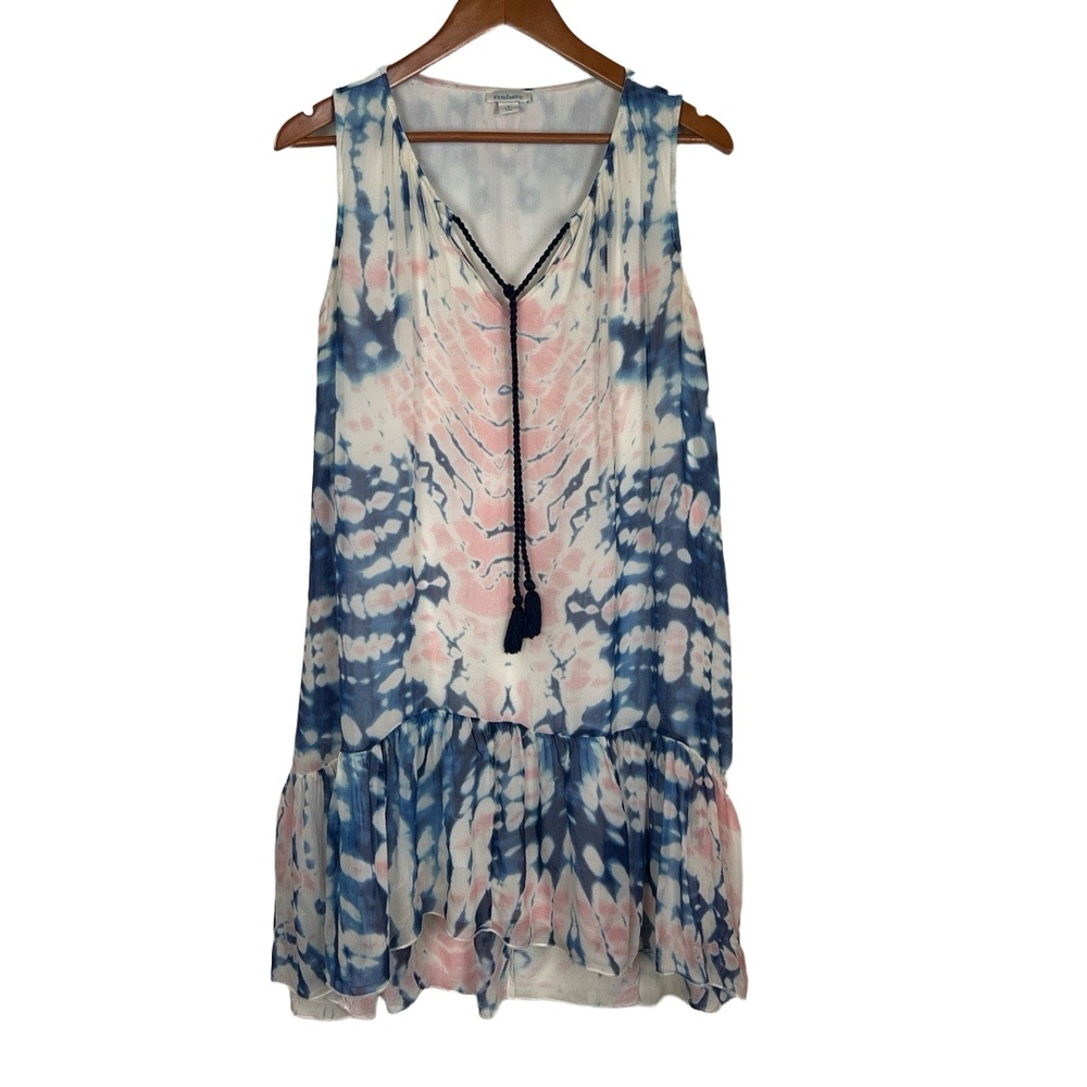 Sundance Swing Dress Womens Size Small Blue Pink Tie-Dye Tassel‎ Tie Boho Floaty